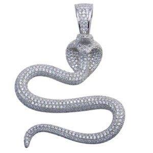 Silver 925 Rhodium Plated Cobra CZ Hip Hop Pendant